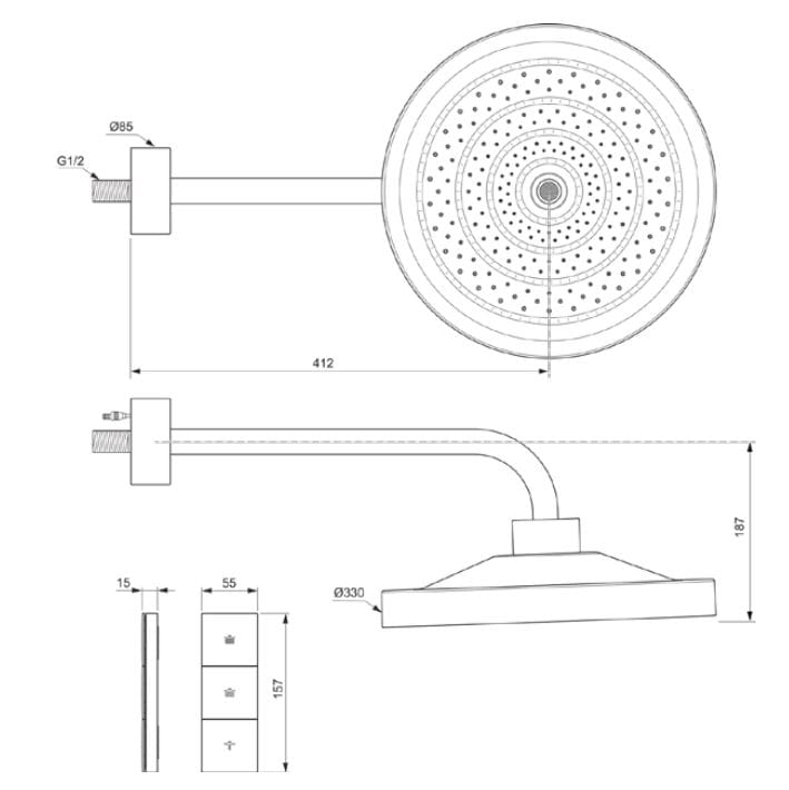 Регулируемая круглая душевая головка ABS с дистанционным управлением Ideal Standard Idealrain Solos ARCH-00148628 - Вид №7