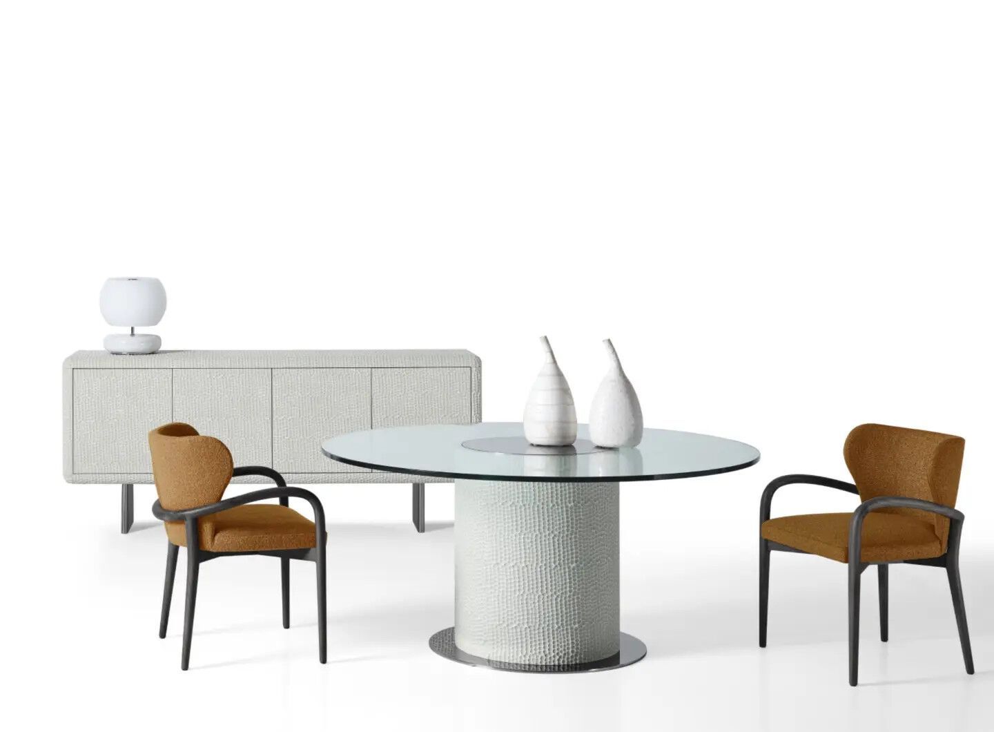 Круглый стол со стеклянной столешницей и основанием из МДФ Mobi сахара ARCH-00143774 - Вид №2