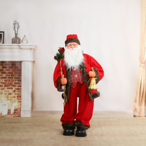Фигура новогодняя Дед Мороз В красной жилетке в клетку, с мешком двигается, 120 см ЗИМНЕЕ ВОЛШЕБСТВО