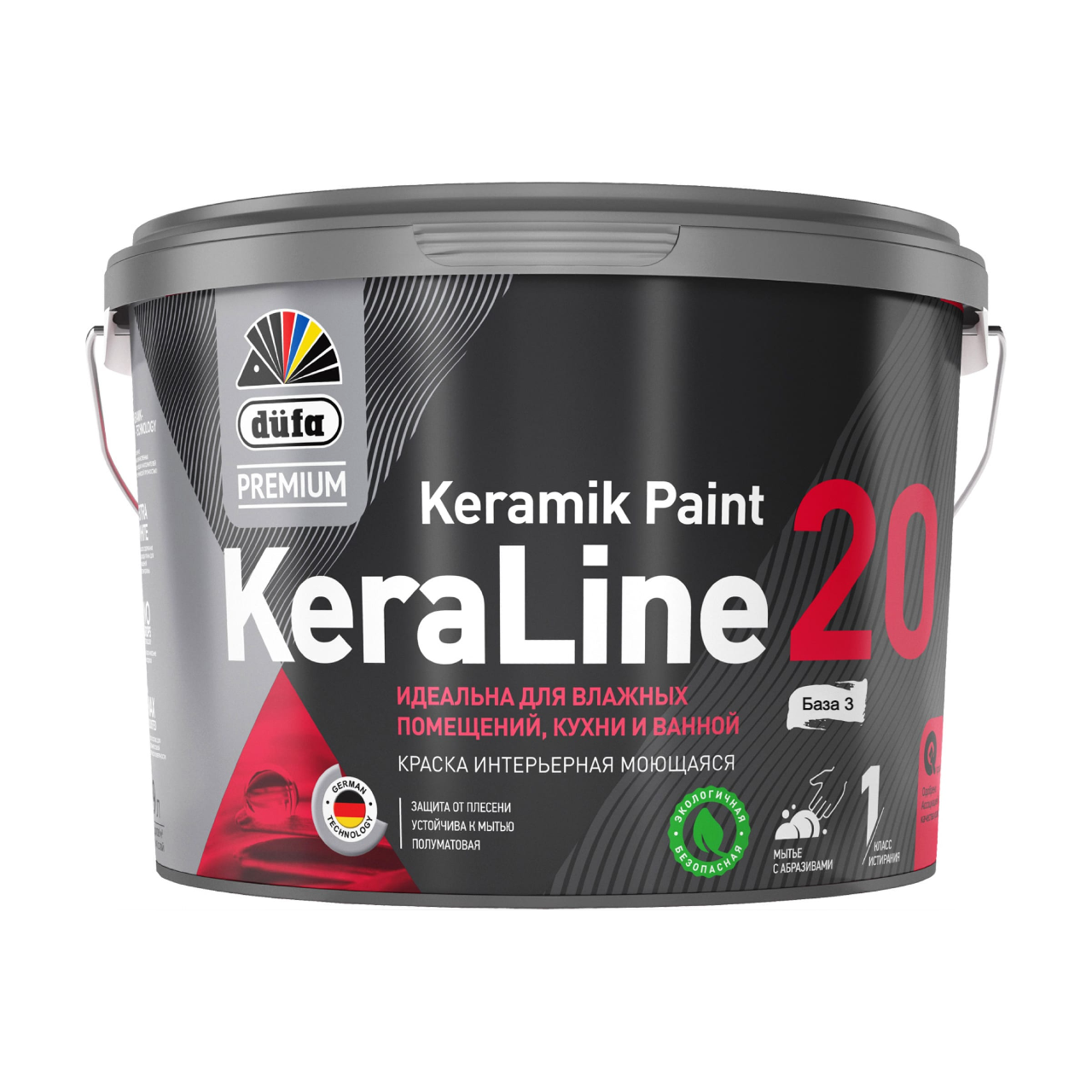 90190637 Краска для влажных помещений Premium KeraLine Keramik Paint 20 полуматовая прозрачная база 3 9 л STLM-0126784 DUFA