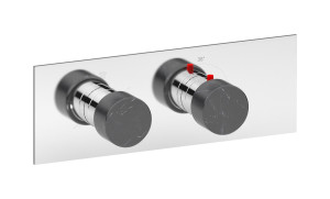 EUA721RSNMR_2 Комплект наружных частей термостата с дивертером на 3 потребителя - горизонтальная прямоугольная панель с ручками Marmo IB Aqua - 3 потребителя с дивертером