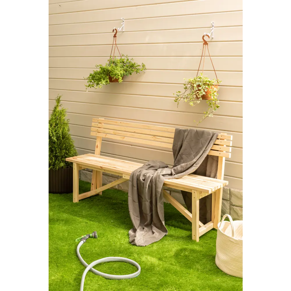 Скамейка садовая со спинкой 150x44x84 см дерево светло-коричневая Santreyd STLM-2082325 - Вид №3