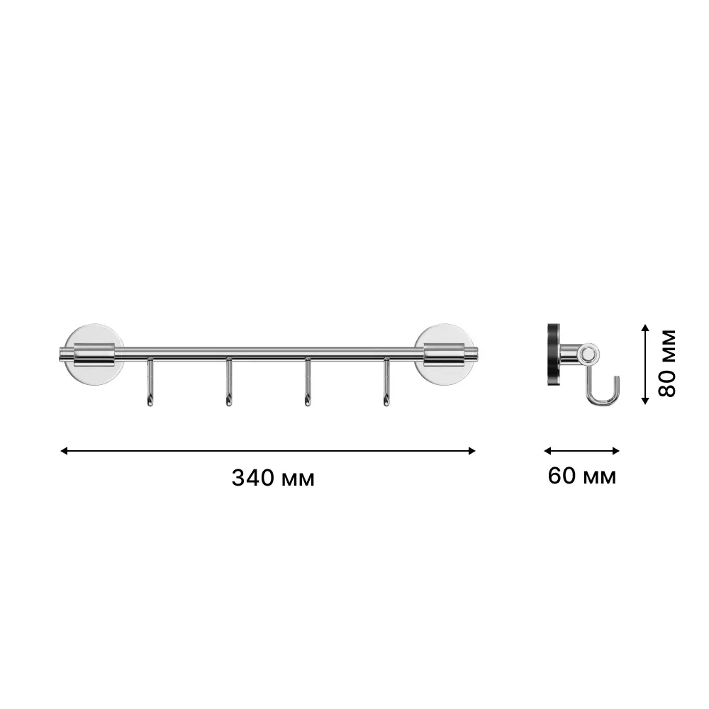 Вешалка Lemer Aller стальная 4 крючка цвет хром STLM-2050228 - Вид №1