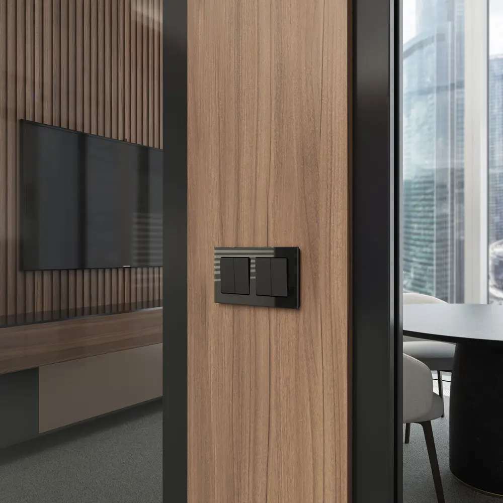 Перекрестный выключатель Werkel с двумя клавишами в черном глянце 89375811 Серия отсутствует STLM-1449864 - Вид №1