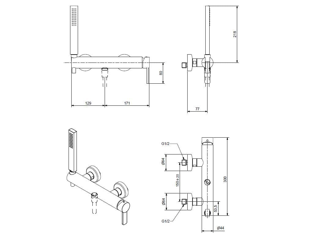 Смеситель для душа из хромированной латуни Bugnatese Morse ARCH-00108661 - Вид №2