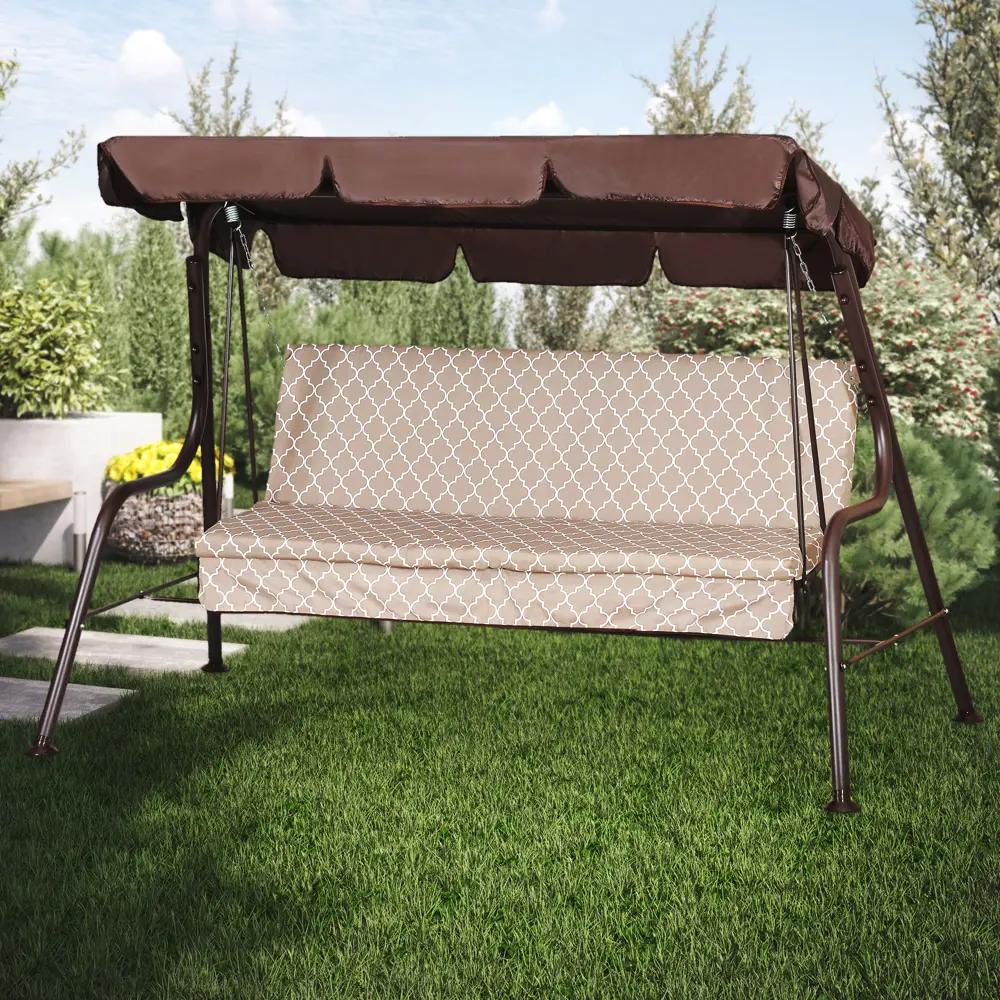 Качели садовые Naterial Порто 3-х местные до 210 кг коричневый/бежевый STLM-2007126 - Вид №7