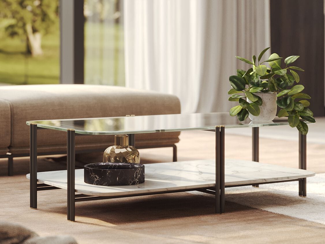 Прямоугольный журнальный столик из дерева и стекла PRADDY Natur ARCH-00071279 - Вид №4