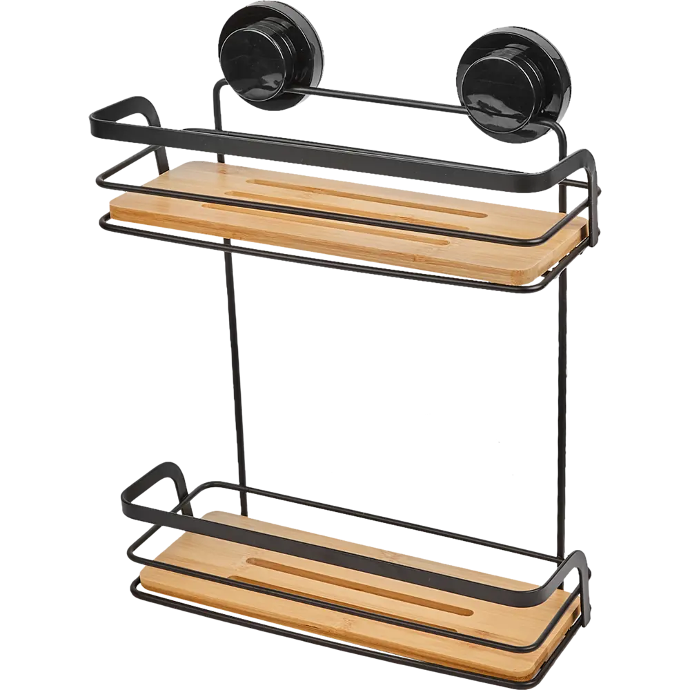 Полка для ванной прямоугольная Primanova двухъярусная 26 см цвет черный Полка Бамбук STLM-2042799