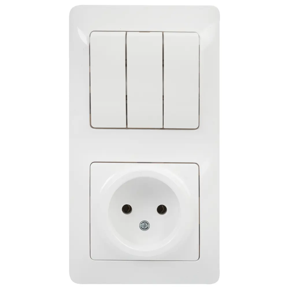 Блок выключатель с розеткой встраиваемый Schneider Electric Glossa 3 клавиши, без заземления, цвет белый STLM-2120811