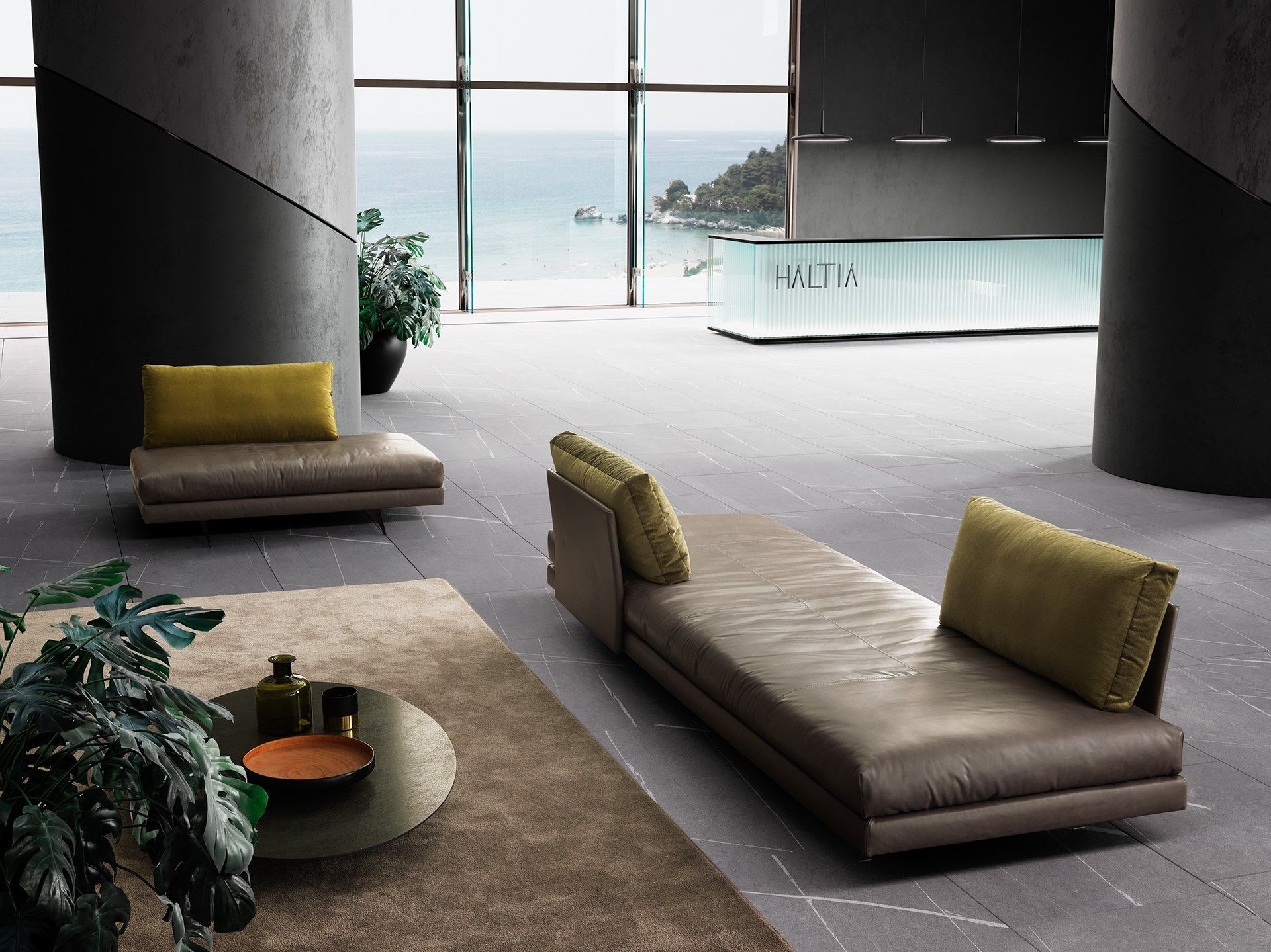 Угловой секционный диван из кожи и ткани VALENTINI камень ARCH-00108072 - Вид №4