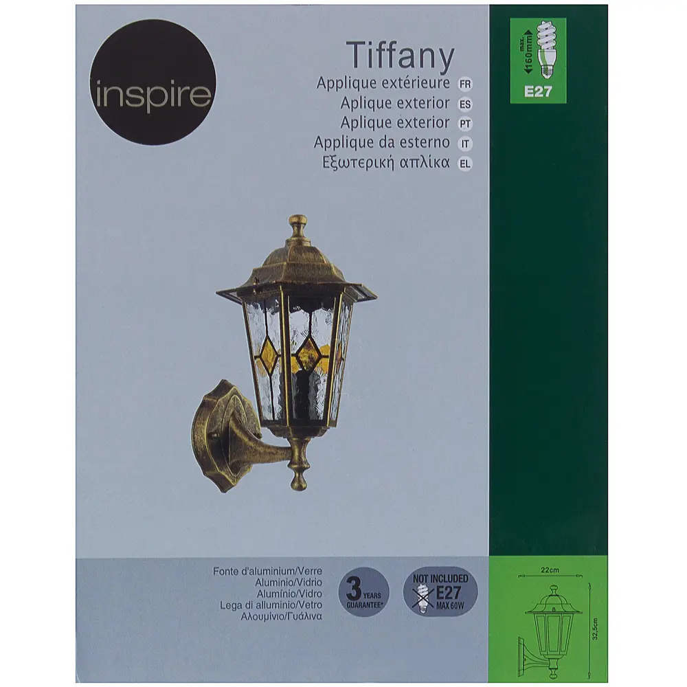 Бра уличное вверх Inspire Tiffany 1xE27х60 Вт, декоративное стекло, IP44 STLM-2003174 - Вид №3