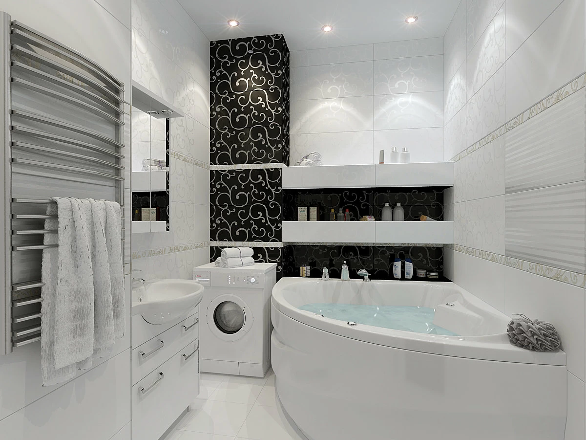 Черно-белая ванная комната: фото интерьера