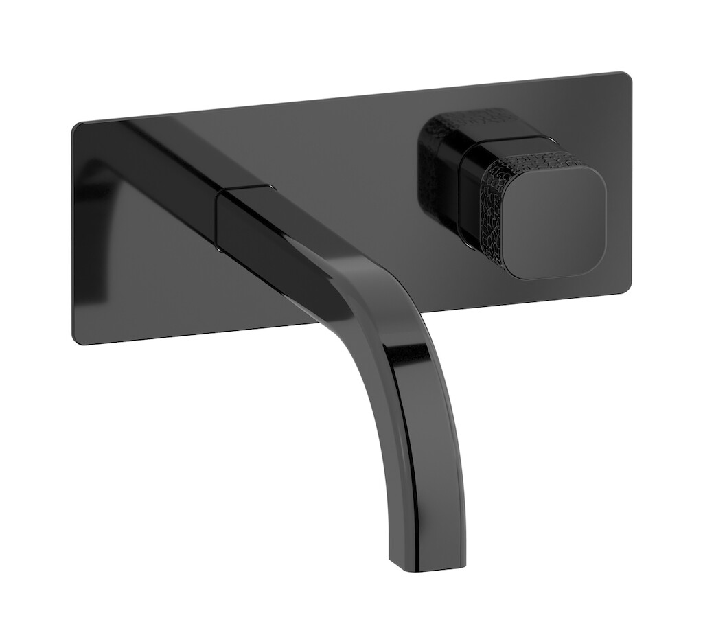 Настенный смеситель для раковины прогрессивный на 2 отверстия в комплекте с донным клапаном. WE ARE IB eo206cf_4 Black Chrome Elio