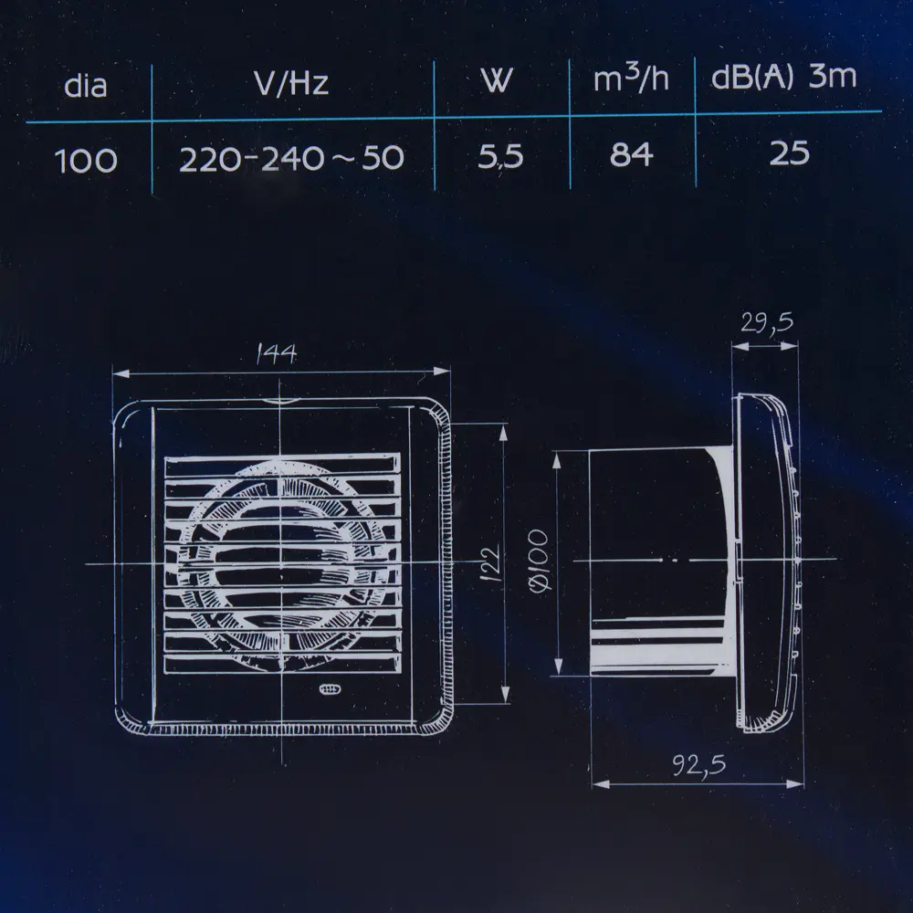 Вентилятор осевой вытяжной Blauberg D100 мм 38 дБ 102 м³/ч обратный клапан цвет белый STLM-2047547 - Вид №4