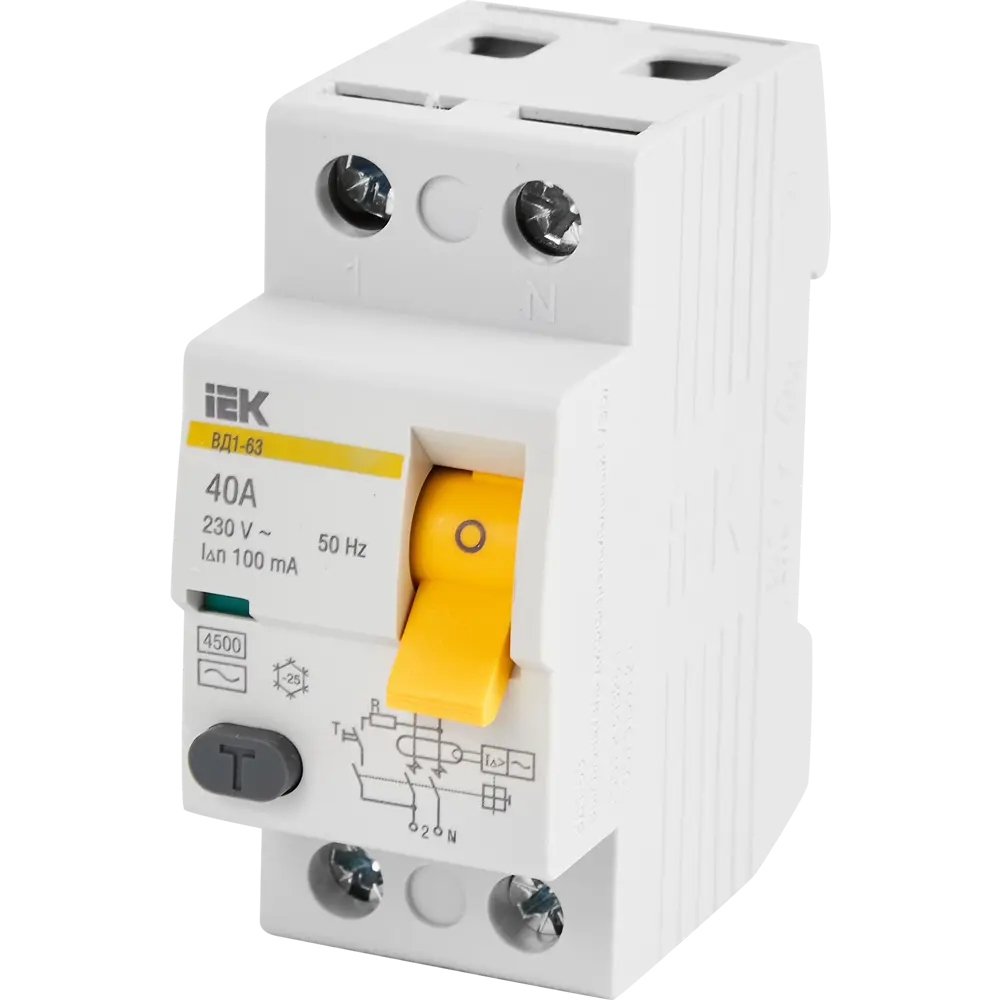УЗО IEK ВД1-63 2Р 40 А 100 мА 4.5 кА AC MDV10-2-040-100 STLM-2051458 - Вид №1