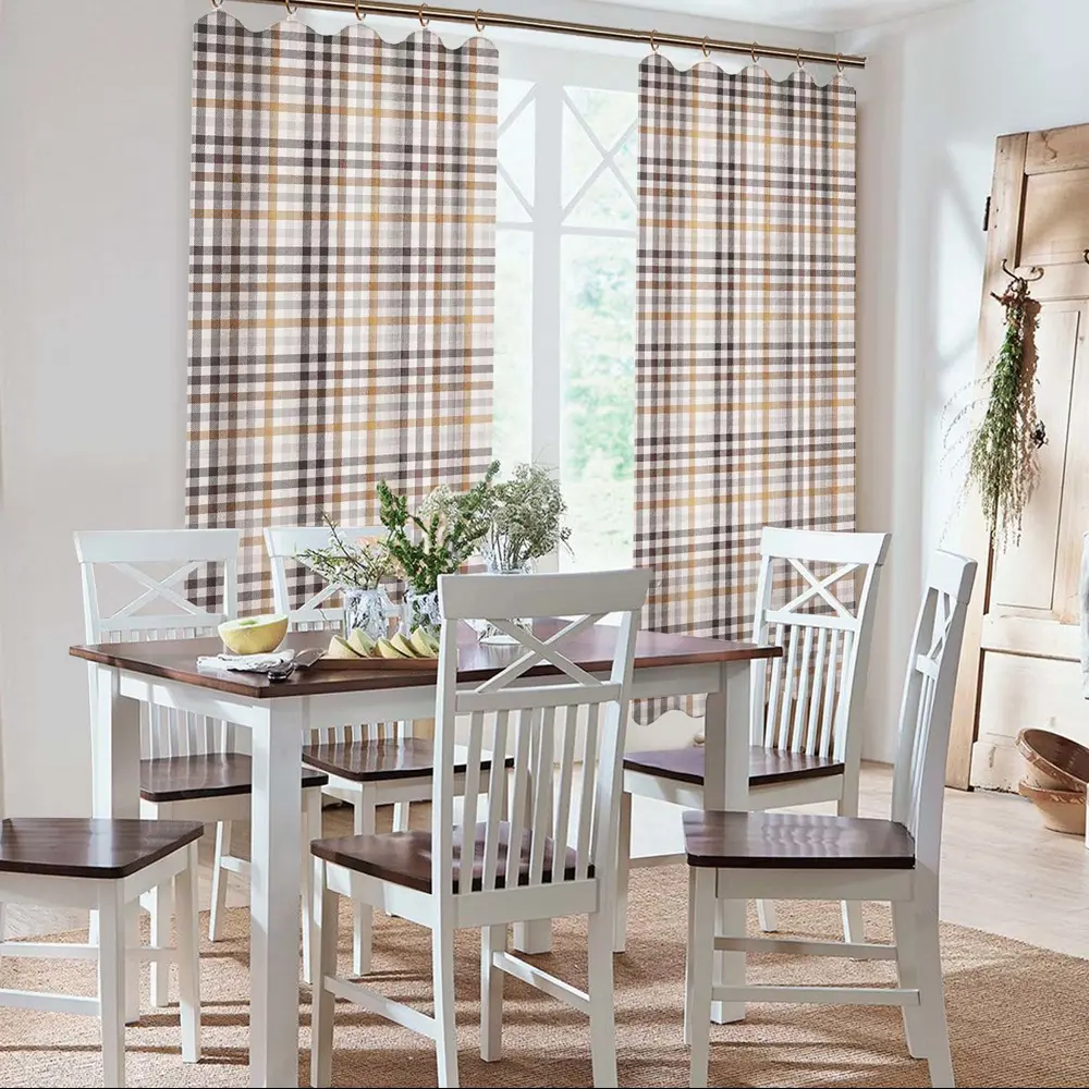 Штора на ленте для кухни Beige 145x180 см клетка цвет бежевый LINEN WAY STLM-2168250
