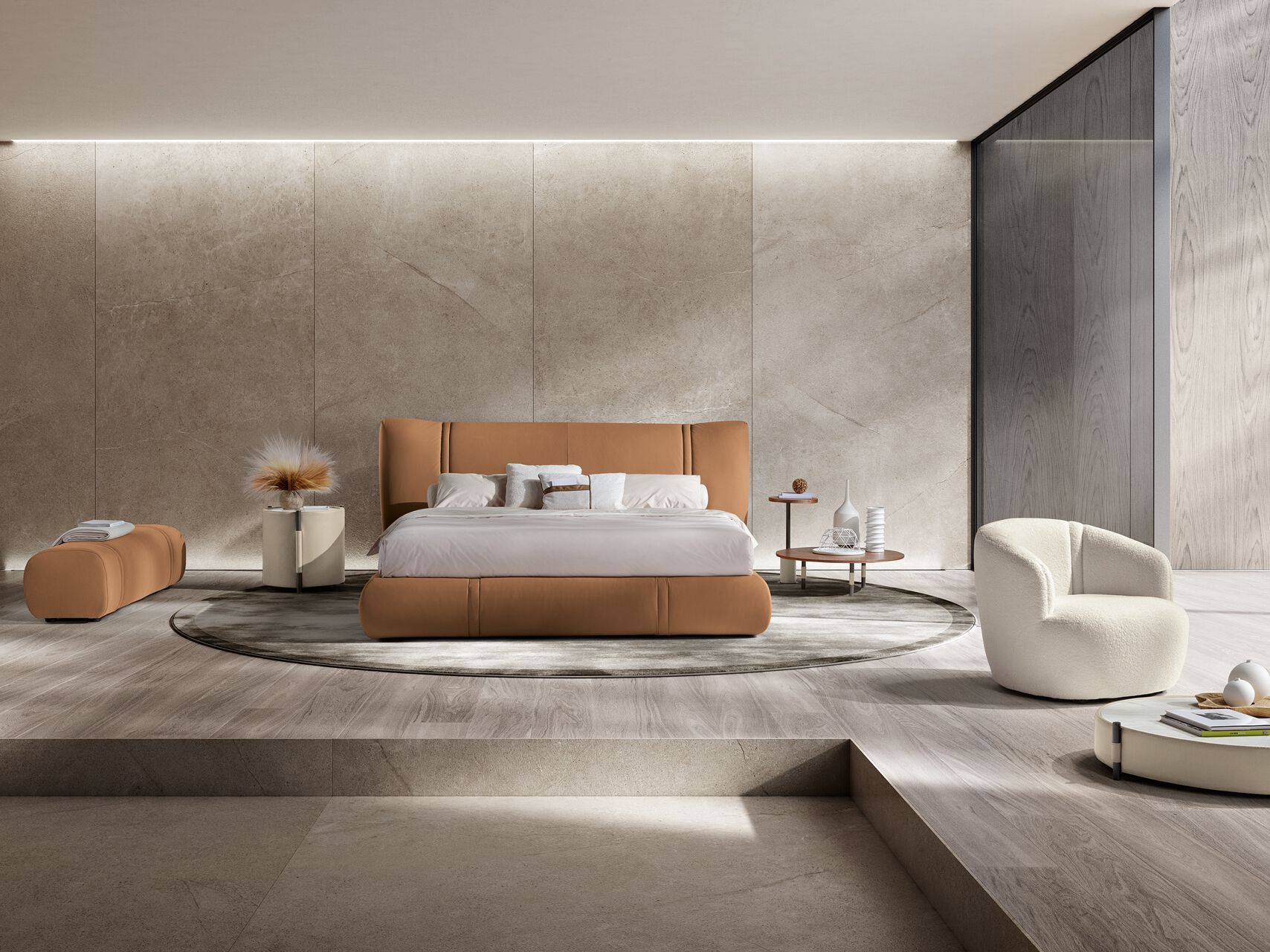 Двуспальная кровать из ткани с мягким изголовьем Max Divani Ember ARCH-00145732 - Вид №5