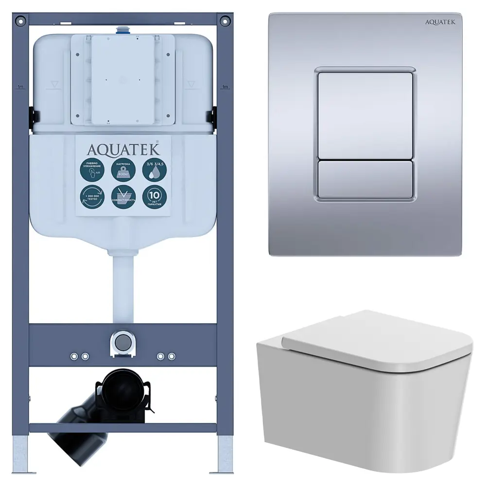 Комплект инсталляции Aquatek Pneumo N 49 с безободковым унитазом AM.PM Moxie клавиша Aquatek Pnn-0000003 серая Pneumo N49 STLM-2199621