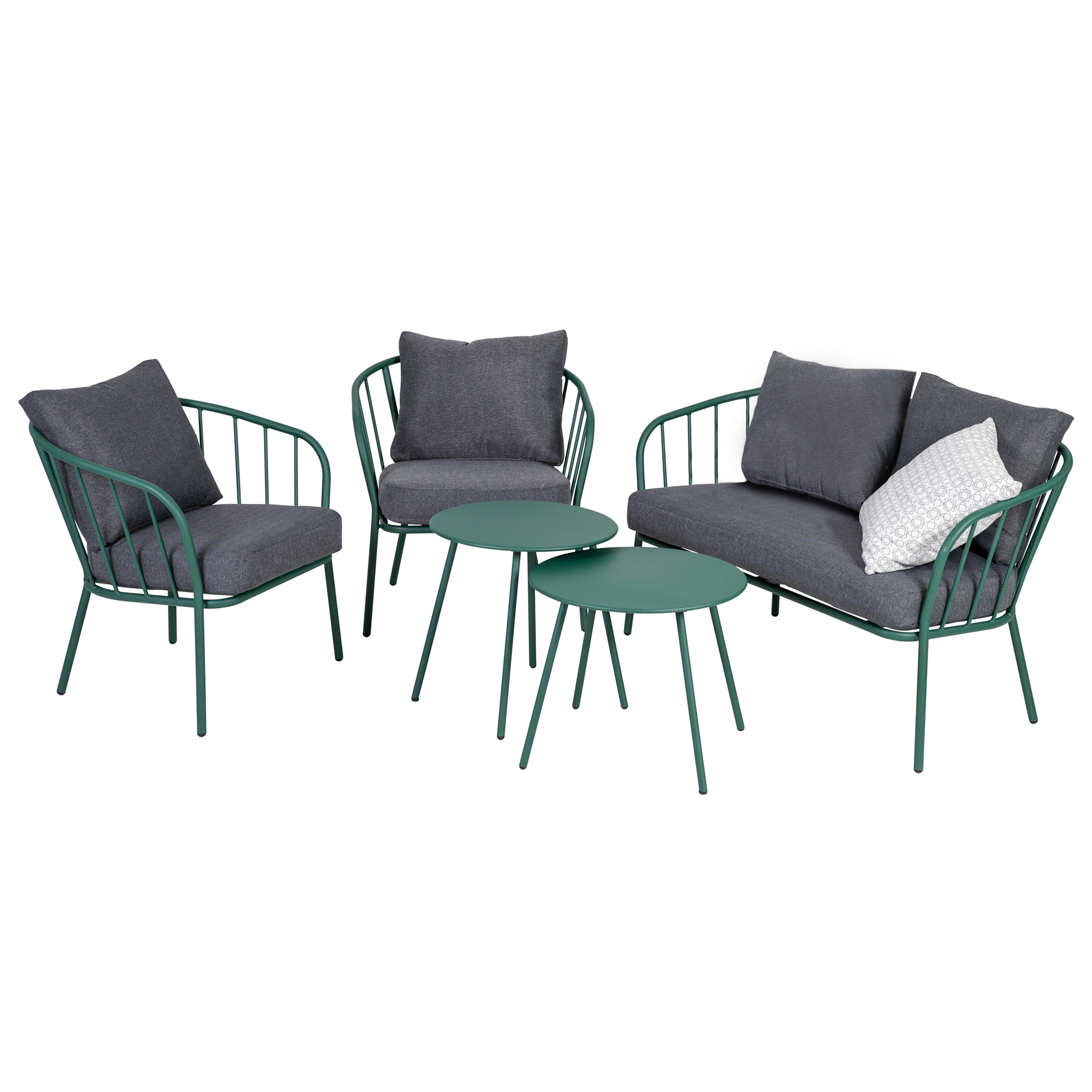 91001118 Садовая мебель для отдыха сталь с покрытием зеленый : стол, диван, 2 кресла Nizza STLM-0433157 GREEMOTION