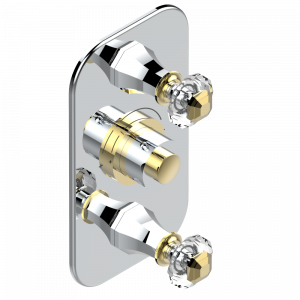 A59-5400BE Накладка с ручкой регулировки температуры и двумя маховиками для термостатического смесителя 5400AE Thg-paris Tradition cristal Хром/золото