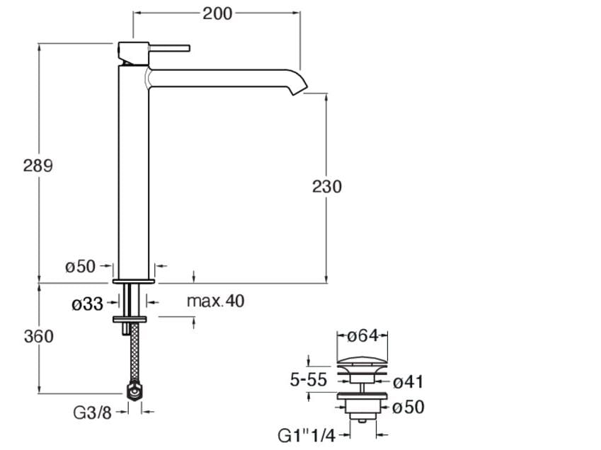Смеситель для раковины с автоматическим сливом CRISTINA Rubinetterie Phi ARCH-00106872 - Вид №2