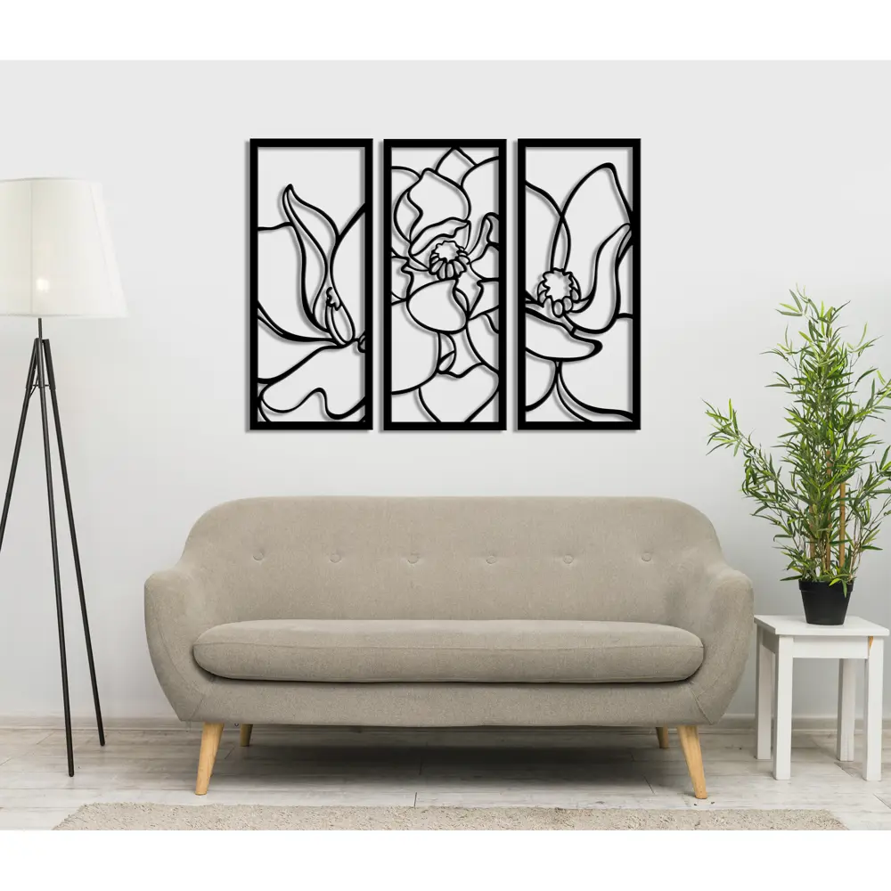 Панно декоративное Пионы МДФ 25x59 см черное Santreyd STLM-2193148 - Вид №1