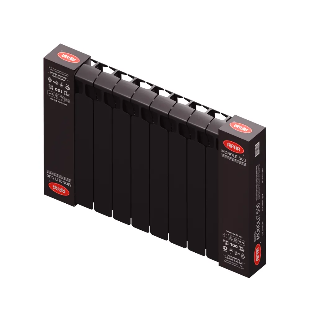 Радиатор секционный Rifar Monolit M50010RAL9005 500/100 10 секций боковое подключение биметалл черный 82560798 STLM-2185936 - Вид №5