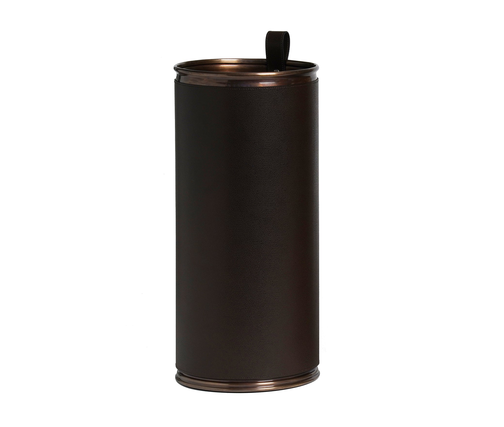 Подставка для зонтов - Ø 22XH48 см / металлическая отделка_вороненная латунь / зерненая кожа_темно-серый