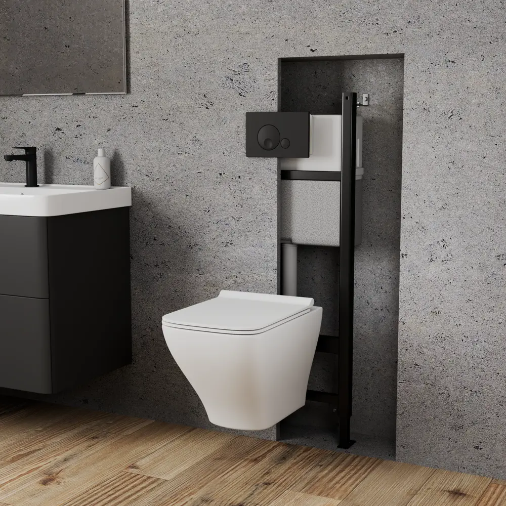 Комплект инсталляция с унитазом Aster безободковый с микролифтом клавиша Globe Soft-Touch цвет черный Santreyd STLM-2170365 - Вид №5