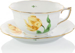 1051715 Herend Чашка чайная с блюдцем 250мл "Китти" (желтая) Фарфор