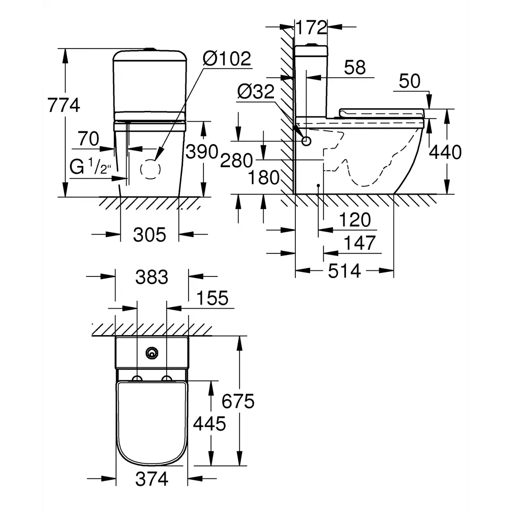 Унитаз-компакт Grohe Triple Vortex универсальный выпуск двойной слив STLM-2196421 - Вид №2