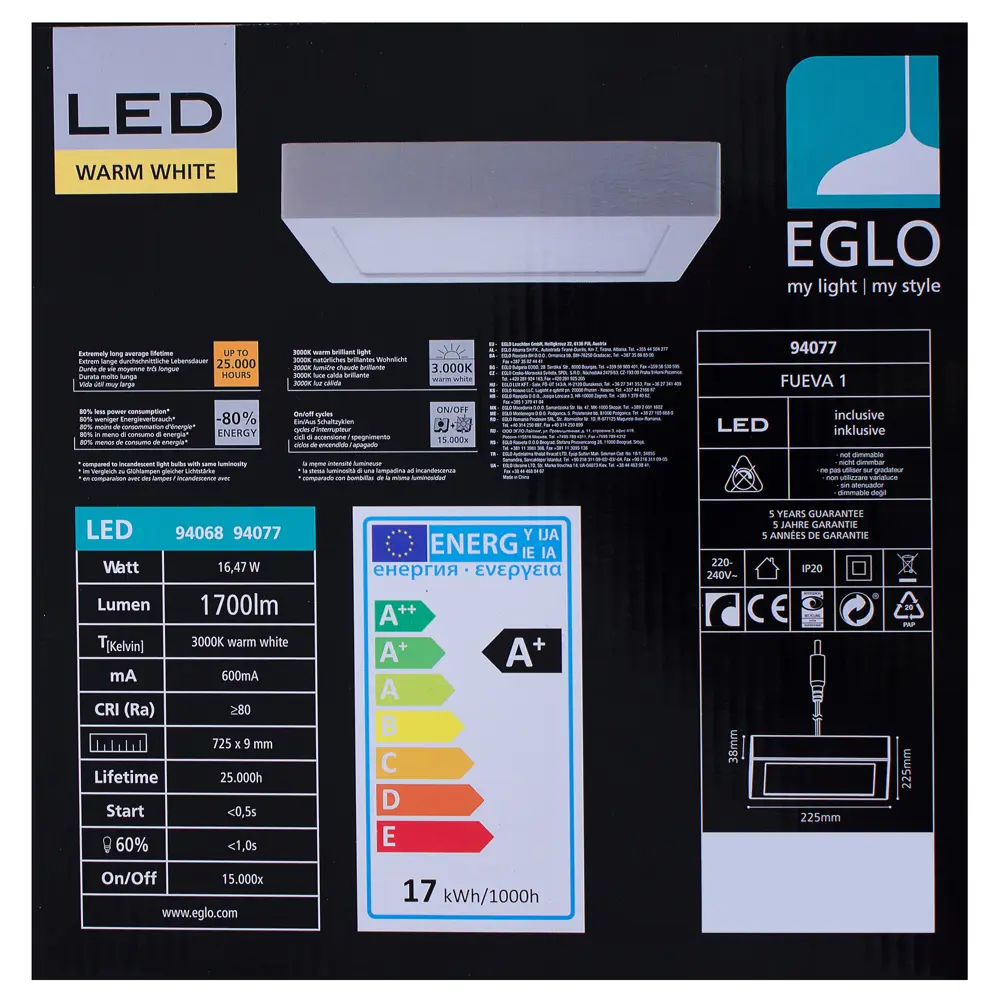 Панель светодиодная накладная Fueva 3000K 225x225 мм Eglo STLM-2106529 - Вид №3