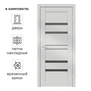Дверь межкомнатная остекленная с замком и петлями в комплекте Линеа 6 70x200 см HardFlex цвет платина светлая 89337150 STLM-2173031