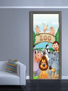 90225042 Наклейка интерьерная на дверь "Животные в зоопарке" самоклеящаяся 80х200 см STLM-0138852 МЕЧТАТЕЛЬ ДИЗАЙН