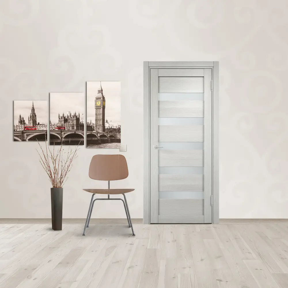 Полотно дверное остеклённое Мюнхен 90x200 см, ламинация, цвет слоновая кость 3D VERDA STLM-2196344 - Вид №2