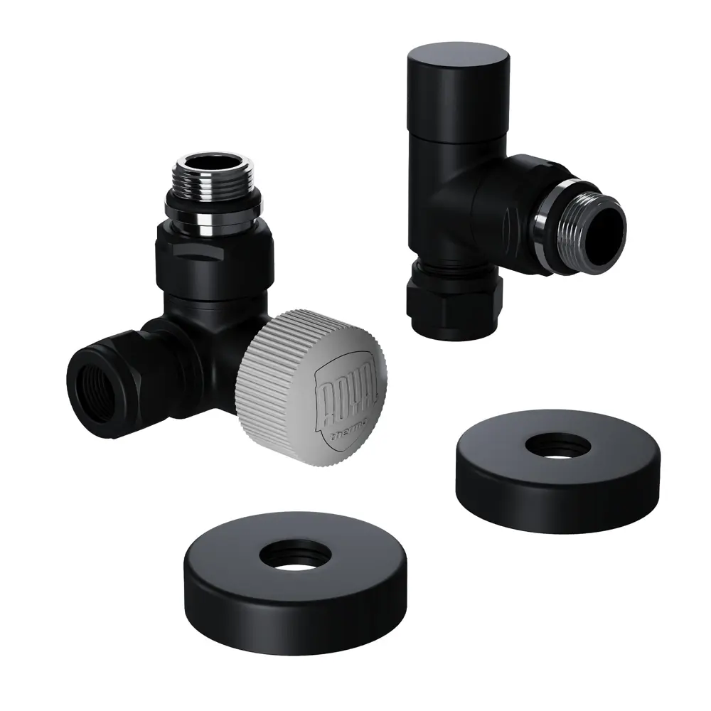 Термостатический комплект для радиатора трехосевой Royal Thermo Design Pro 1/2" латунь цвет черный STLM-2058372