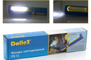 15986599 Инспекционный фонарь на аккумуляторе Li-ion 3.7 V 2200 mA COB 3W + 1хLED магнит крючок FIS-12 Dollex