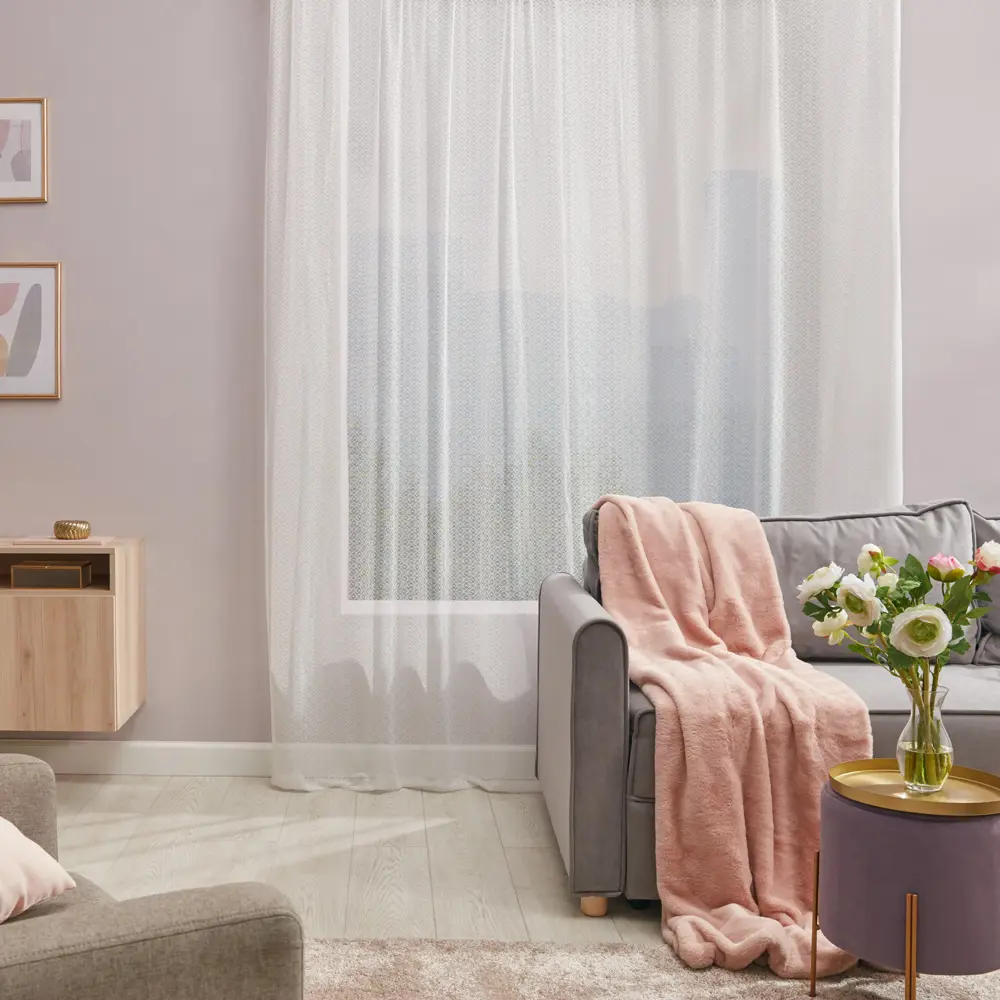 Тюль на ленте Орнамент 250x260 см полиэстер геометрия цвет экрю AMORE MIO STLM-2055231