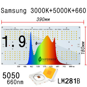 33340 Уценка 1.9 Quantum board 180 х 390 Samsung 2835 lm281b+pro 3000K + Samsung 2835 lm281b+pro 5000K + smd 5050 660nm LAB.Space