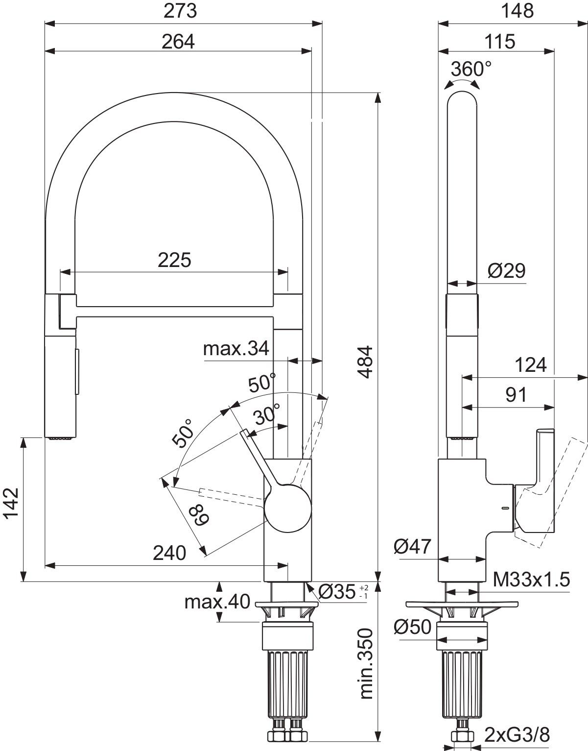 Напольный кухонный кран с выдвижным ручным душем Ideal Standard вкус ARCH-00057738 - Вид №13