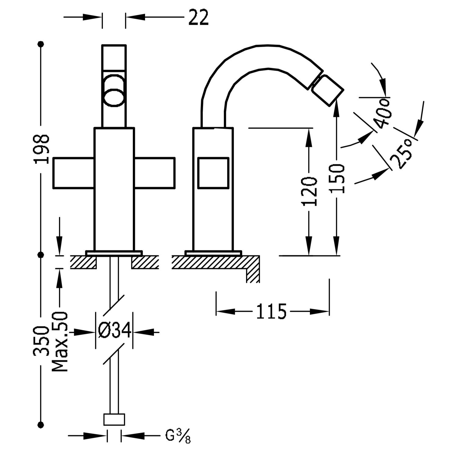Смеситель для биде CUADRO с двумя ручками-108124 TRES  - Вид №1