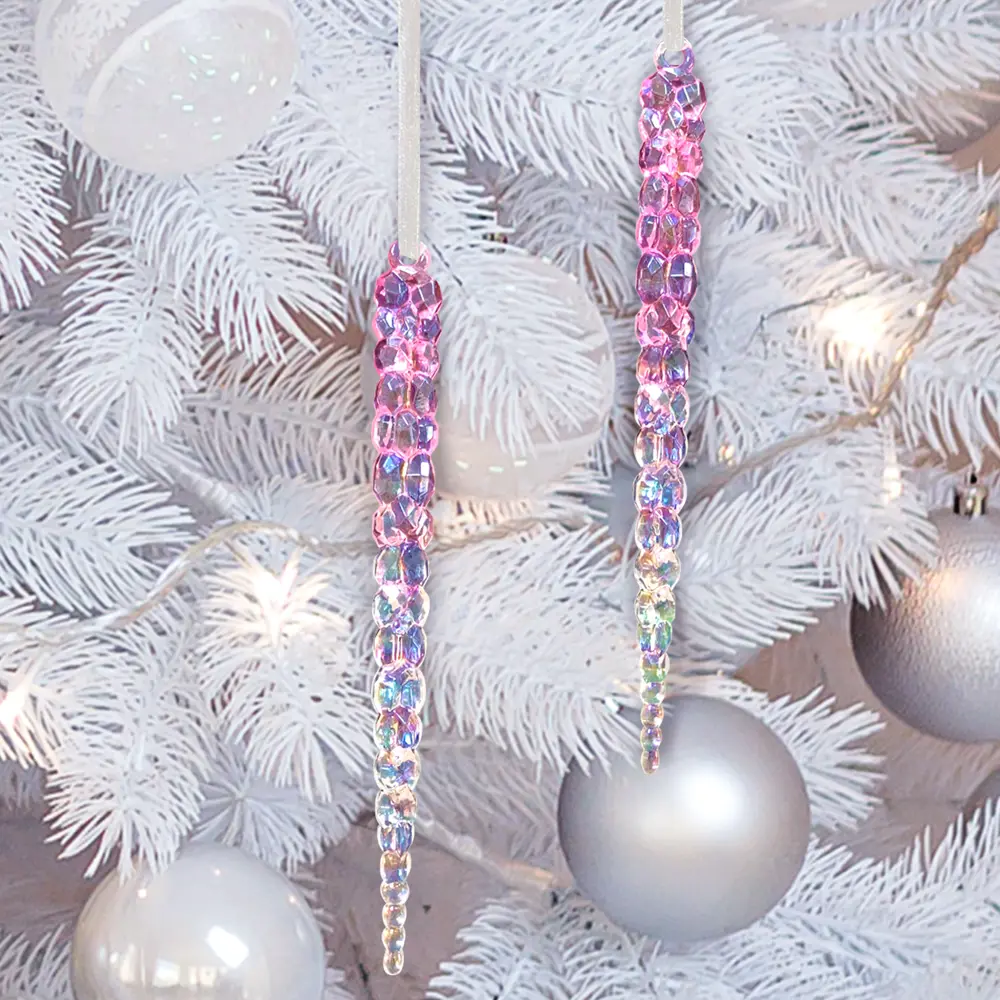 89381698 Украшение елочное Сосульки фиолетово-перламутровый 2 шт 15 см STLM-1348948 Santreyd  - Вид №1