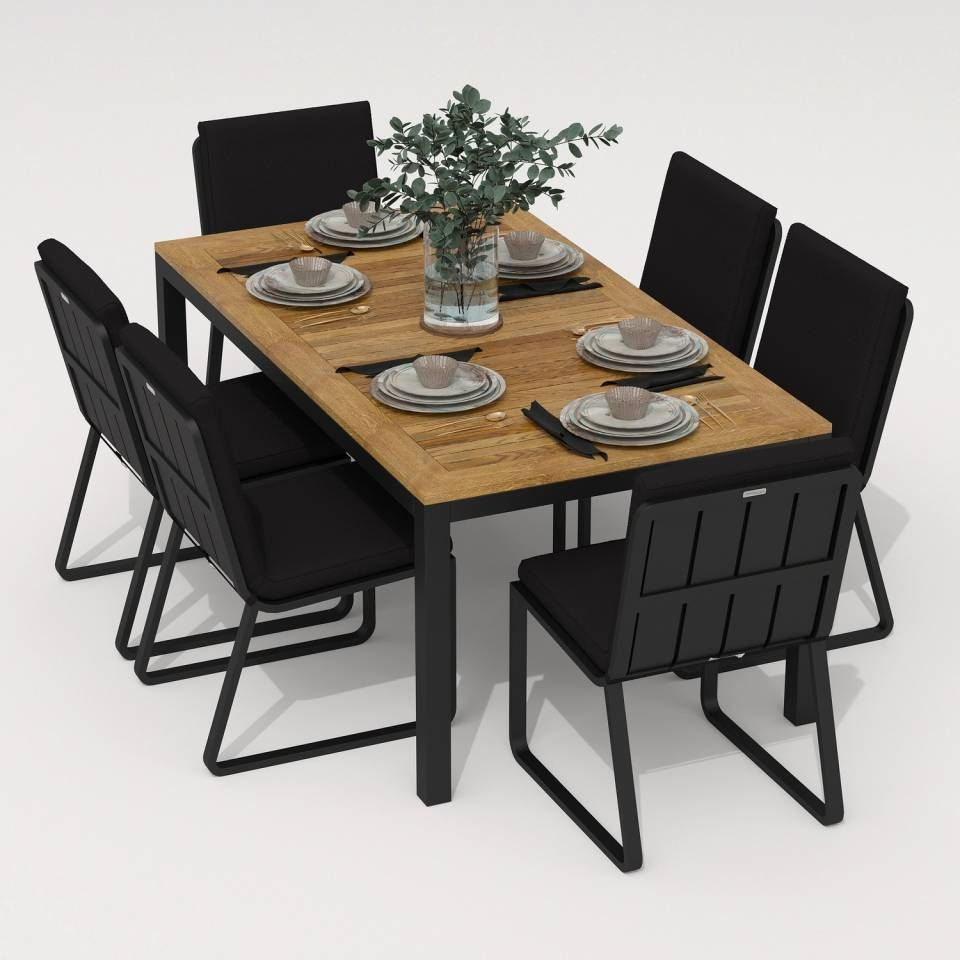 91059747 Садовая мебель для отдыха искусственный ротанг серый : стол, 6 стульев TELLA_GIRA 180 black STLM-0462435 IDEAL PATIO OUTDOOR STYLE
