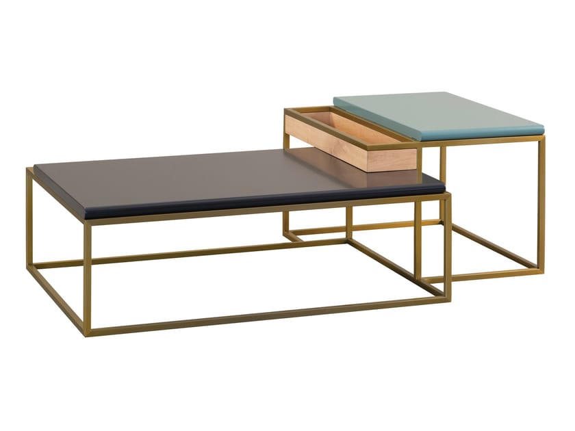 Низкий прямоугольный журнальный столик из нержавеющей стали и дерева ROCHE BOBOIS Paris Paname ARCH-00034353