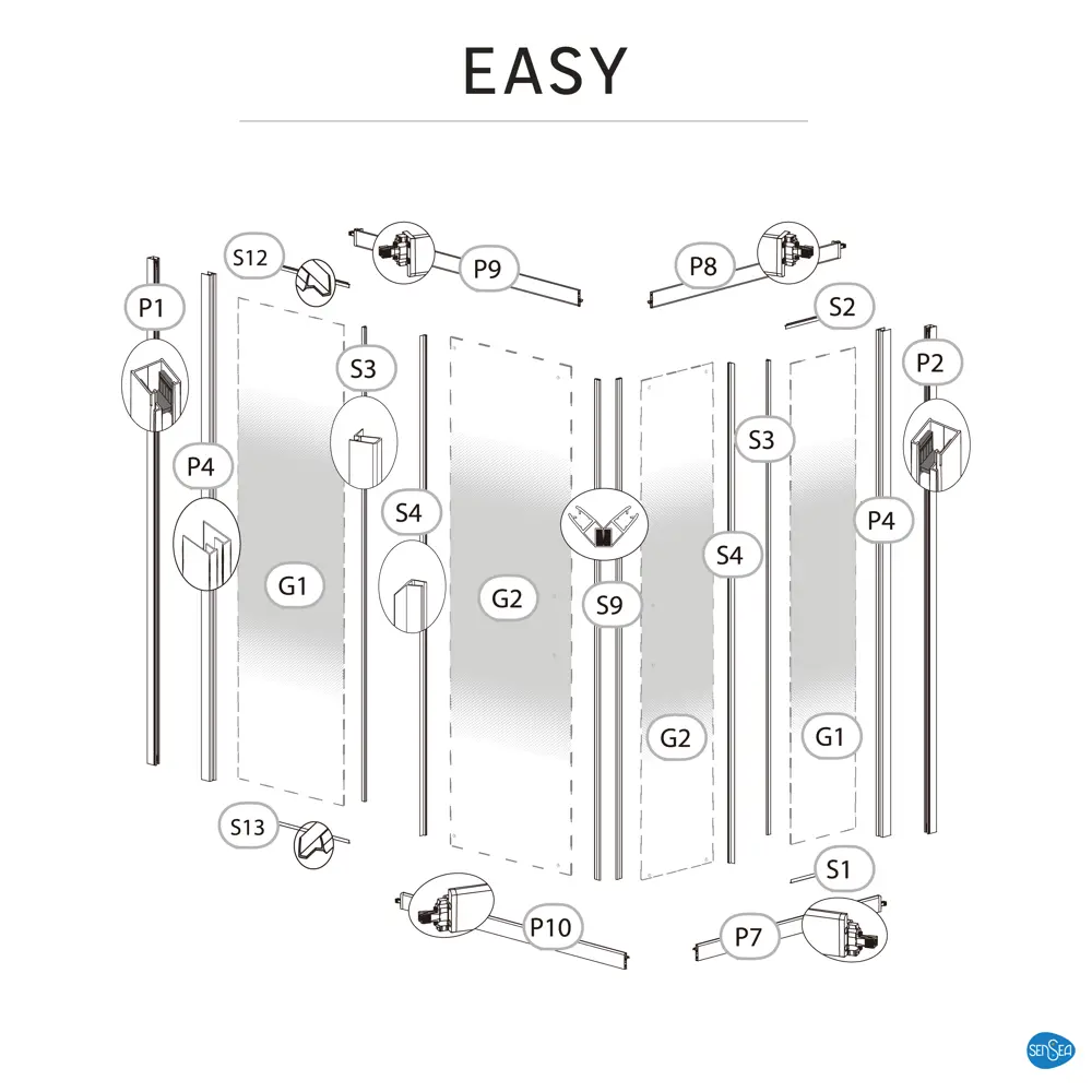 Комплект стекол для душевой ширмы Sensea Easy 120x80 см стекло с шелкографией, цвет профиля на выбор 88103659 STLM-2139524 - Вид №26