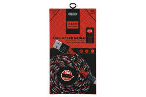 17858287 USB-кабель AM-8pin 3 метра, 2.1A, тканевый, черно-красный 23750-BC-090iBKR BYZ