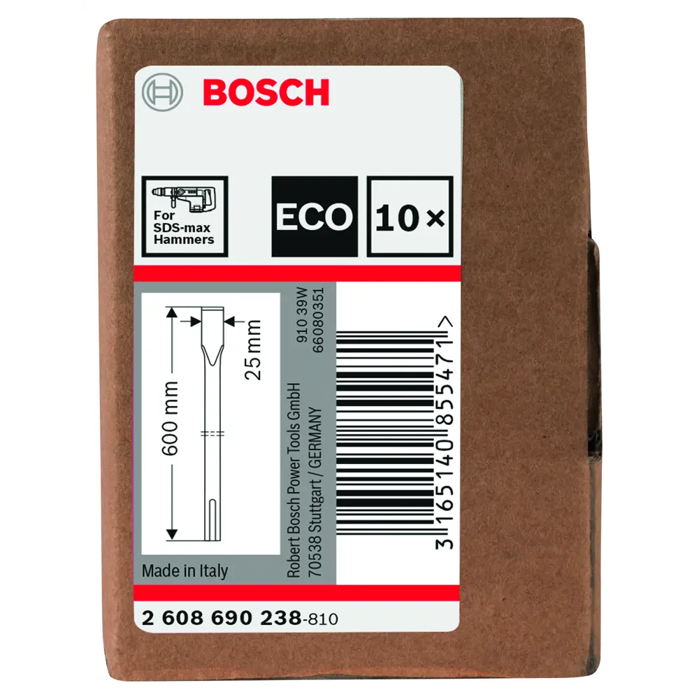 Зубило Bosch Eco SDS-мах 25x600 мм, 10 шт BOSCH PROFESSIONAL STLM-2076549