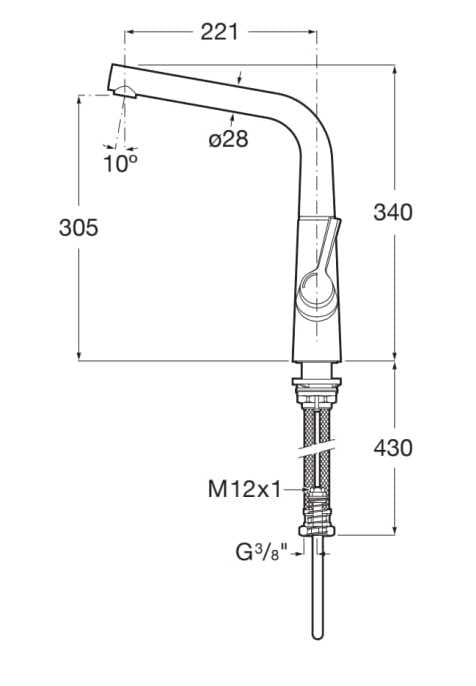 Смеситель для кухни из хромированной латуни со съемным ручным душем Roca SYRA 5A852AC00 ARCH-00040430 - Вид №1