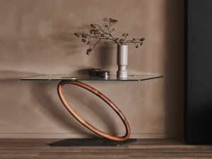 Прямоугольная консоль из дерева и стекла