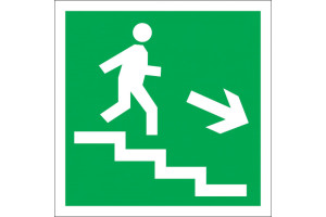16412504 Знак Направление к эвакуационному выходу Е13 по лестнице вниз, направо, 150x150 мм, пленка ПП 00-00024576 Стандарт Знак